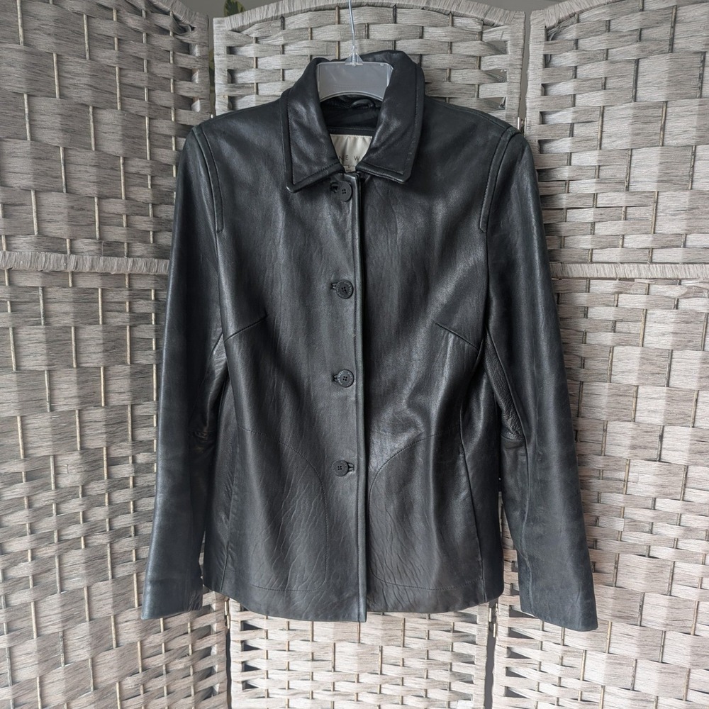 Nine West Black Leather Button-Front Jacket